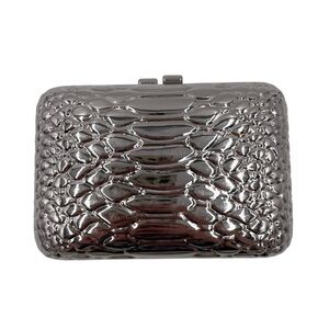 NEW MMS Design Studio Hard Shell Silver Metallic Clutch Mini Purse Chain Strap